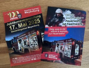 Feuerwehr-Jubiläum Meyenburg, 17. Mai 2025, Werbeplakat.