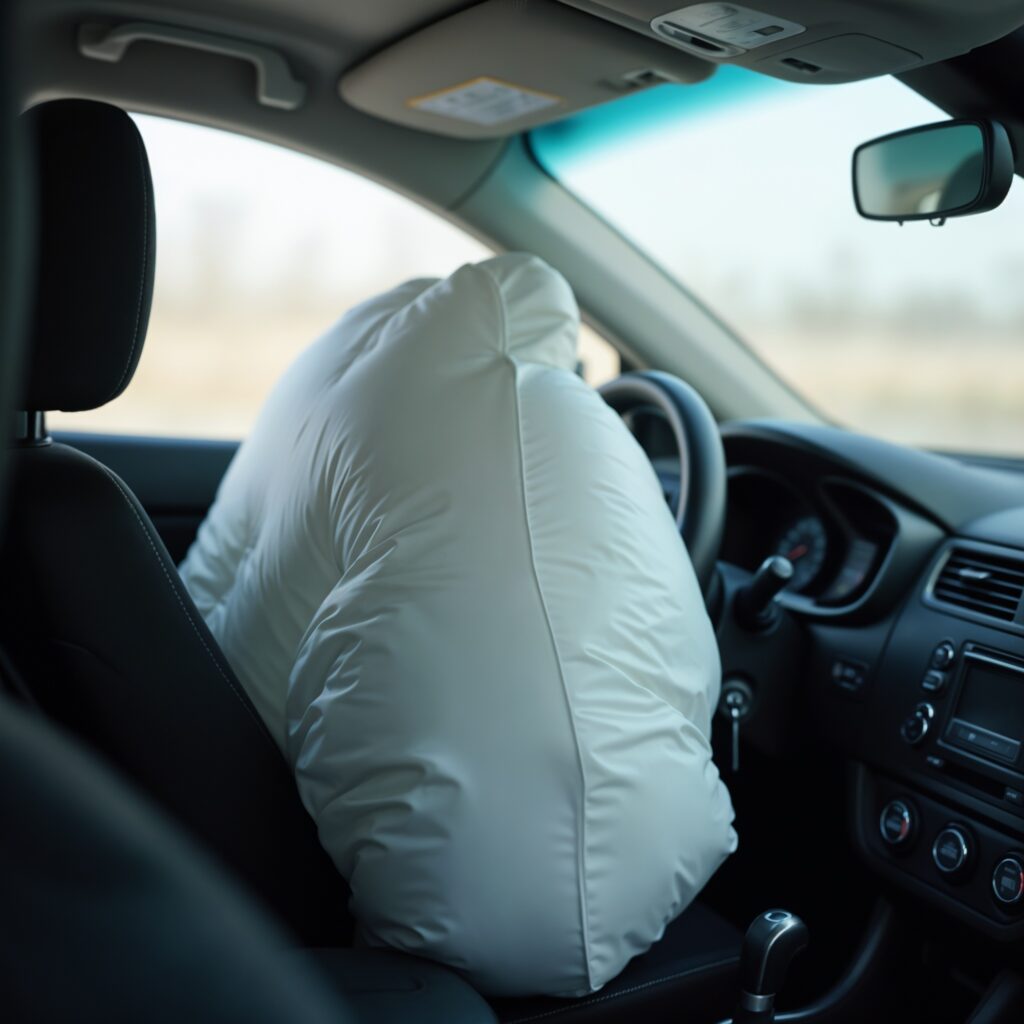 Geöffneter Airbag im Auto-Innenraum
