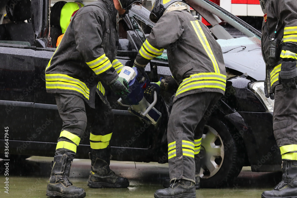 Feuerwehrleute befreien Auto nach Unfall